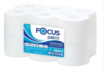 Бумага туалетная рулонная T9 2-сл Hayat FOCUS Point, бел 12 рул/120 м центр. вытяжка, 5036915