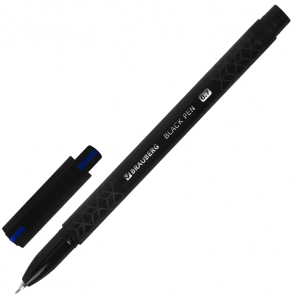 Ручка шариковая BRAUBERG "BLACK PEN", СИНЯЯ, масляная, игольчатый узел 0,7 мм, лин.0,35 мм, 144325