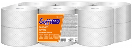 Бумага туалетная рулонная T2 1-сл SoffiPro бел 12 рул/200 м, с тисн., без перф. 10901494