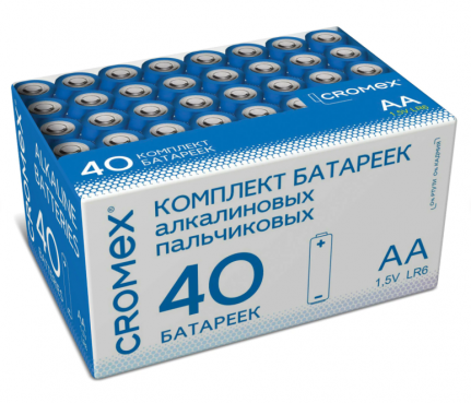 Батарейки CROMEX Alkaline АА "пальчиковые" в уп. 40шт, (LR6, 15А) в коробке, 455594