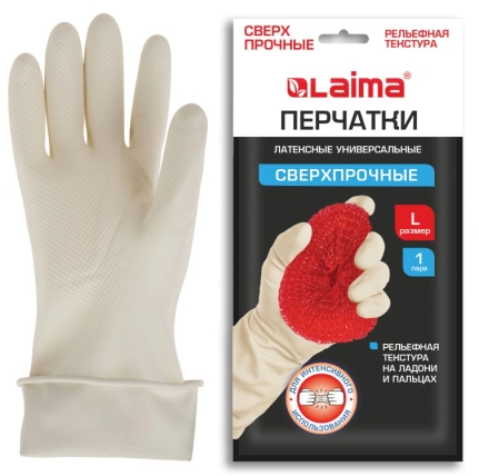 Перчатки МНОГОРАЗОВЫЕ латексные LAIMA "ULTRA" СВЕРХПРОЧНЫЕ, бежевые, размер L, вес 96 г, 700548 ЧЗ
