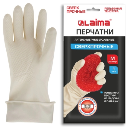 Перчатки МНОГОРАЗОВЫЕ латексные LAIMA "ULTRA" СВЕРХПРОЧНЫЕ, бежевые, размер M, вес 96 г, 700547 ЧЗ