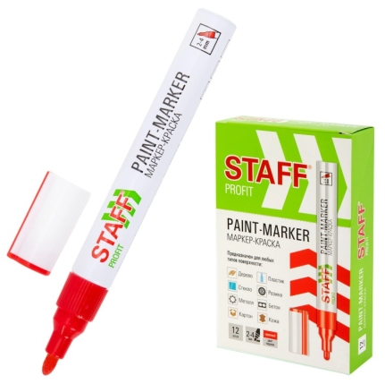 Маркер-краска лаковый (paint marker) 2-4 мм, КРАСНЫЙ, НИТРО-ОСНОВА, STAFF PROFIT, 152582