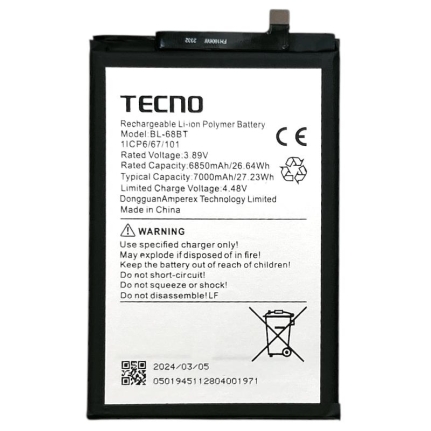 Аккумулятор для Tecno Pova Neo 2, 3, 6 Neo (BL-68BT) 6850 mAh OR