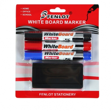 Набор маркеров для доски White board marker, 3 цвета, 3 мм, с губкой, блистер 1399153
